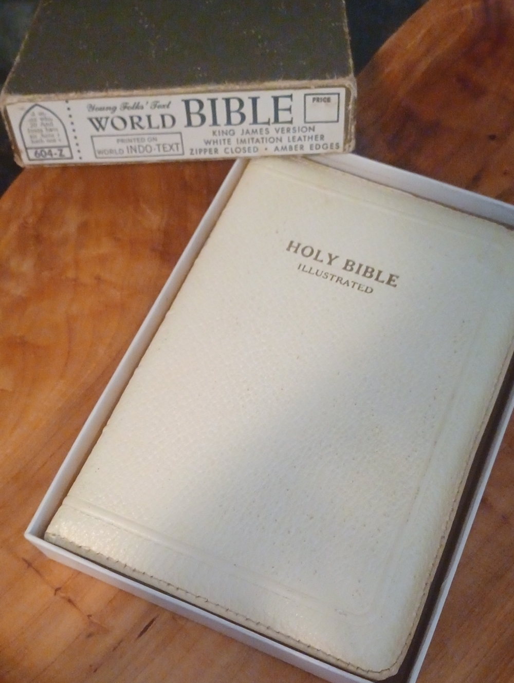 Vtg 1950s World Publishing Co White Zipper Holy Bible Gold Edge Gift Boxed